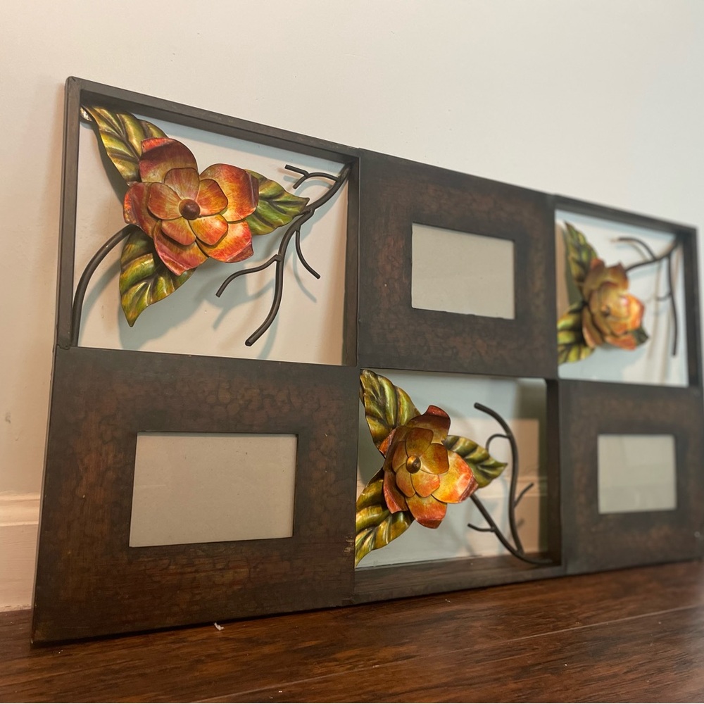 Floral Metal Photo Frame with Orange and Green Accents